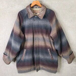 Brooks Brothers Jacket Mens Medium Brown‎ Gray Wool Blend Leather Trim Western